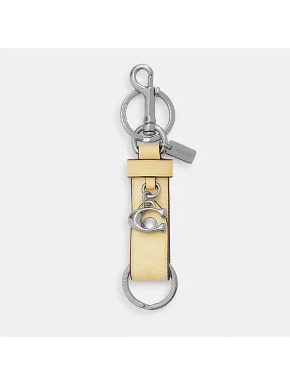 Coach Trigger Snap Leather Keychain Bag Charm  in Hay Silver Hardware CAU86